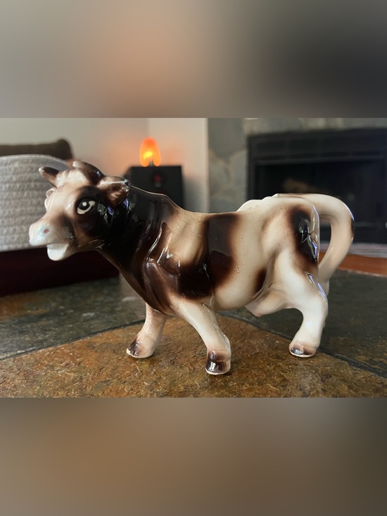Other - Vintage Ceramic Cow Figurine in Brown and Cream